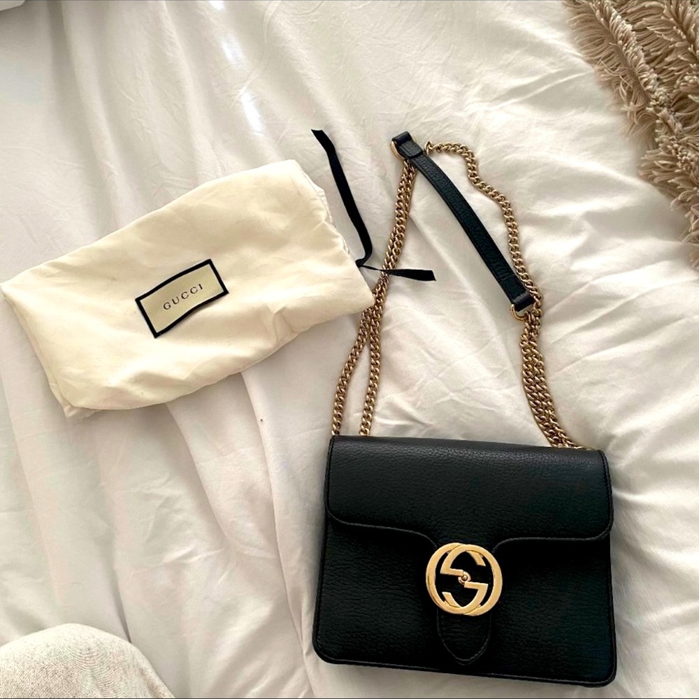 Gucci Interlocking GG Black Leather Crossbody Bag